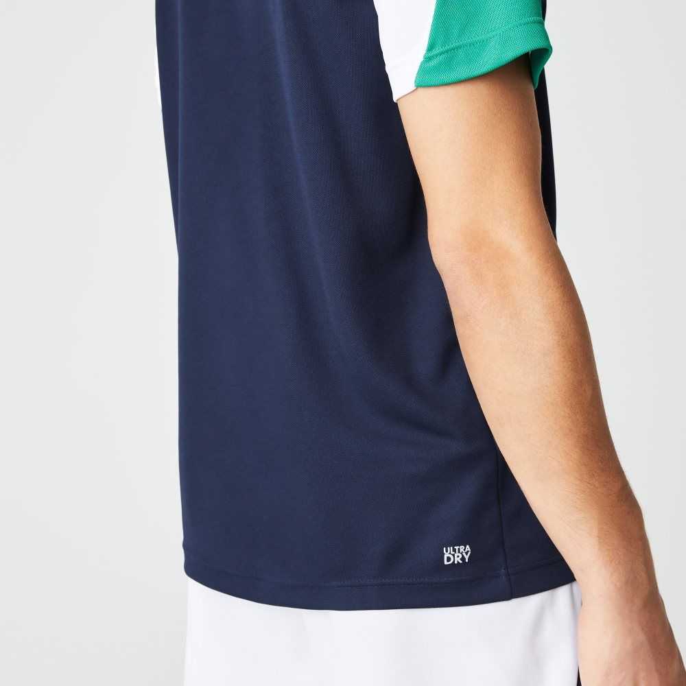 Lacoste SPORT Regular Fit Run-Resistant Pique Tennis Polo Navy Blue / Green / White | KOVQ-12538