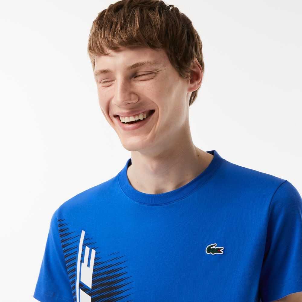 Lacoste SPORT Regular Fit T-Shirt with Contrast Branding Blue | CEUH-43275