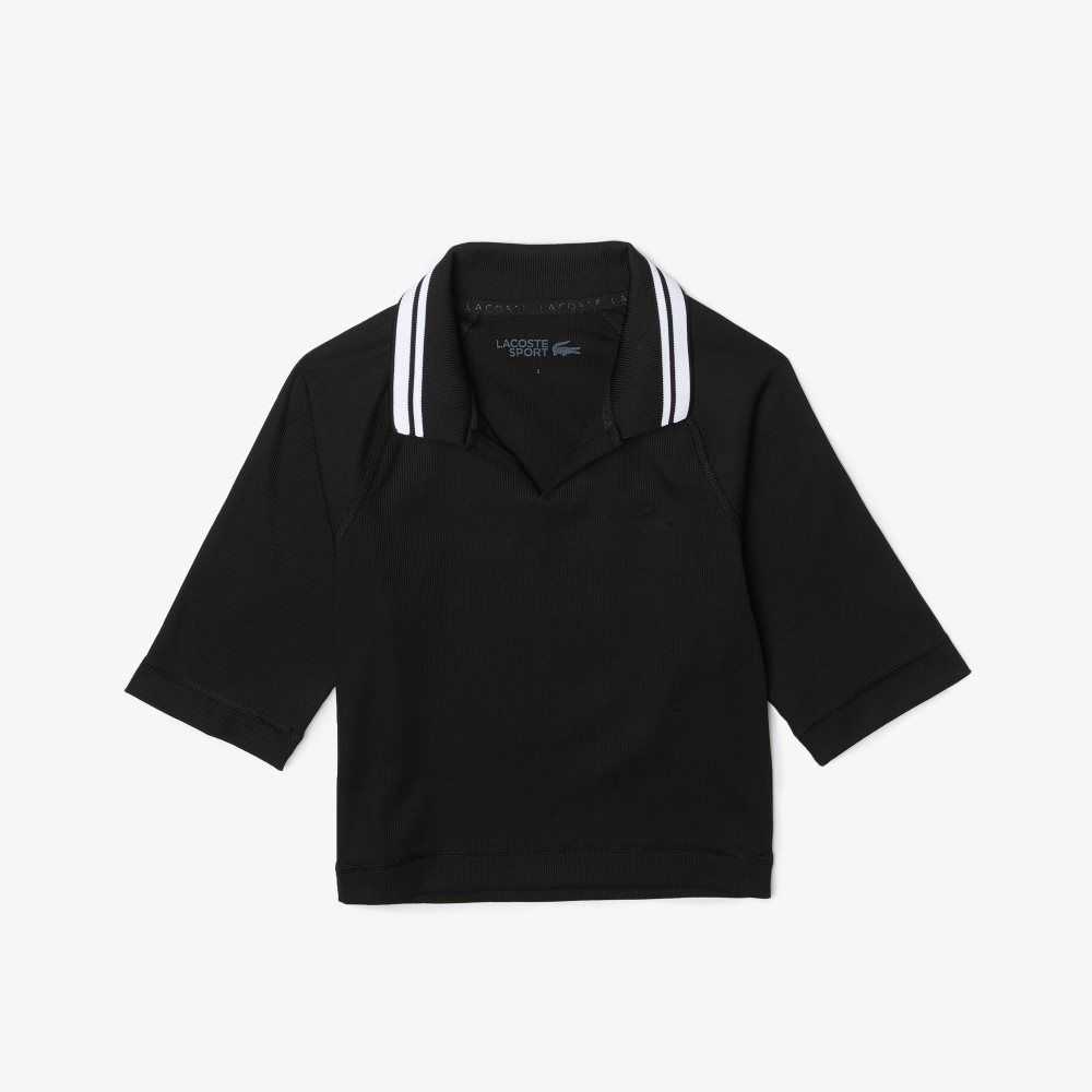 Lacoste SPORT Ribbed Short And Stretch Polo Black | HPEX-96173