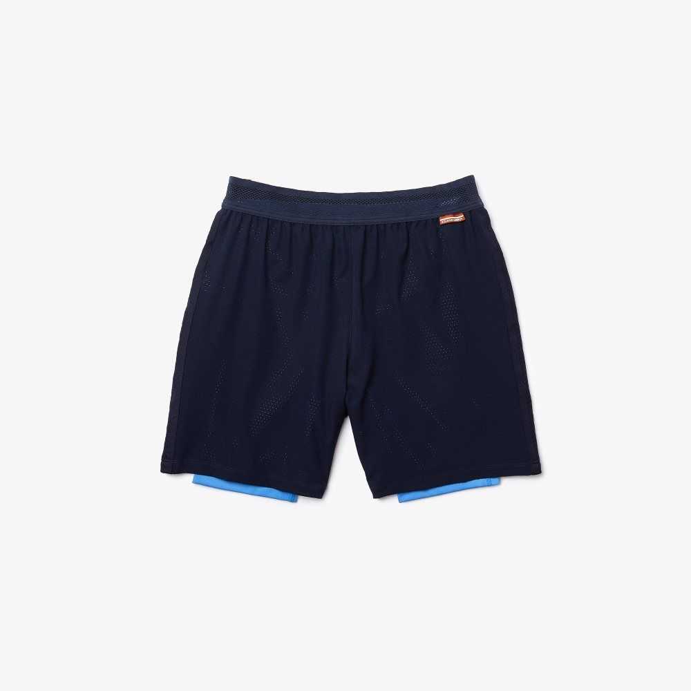 Lacoste SPORT Roland Garros Breathable Light Shorts Navy Blue / Blue / White | BOEP-93052