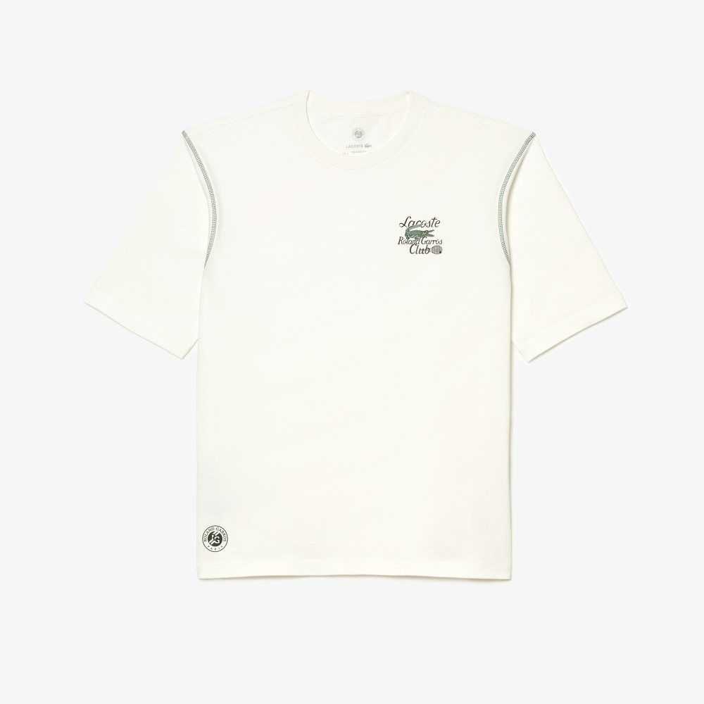 Lacoste SPORT Roland Garros Edition Chunky Jersey T-Shirt White | UABG-81703