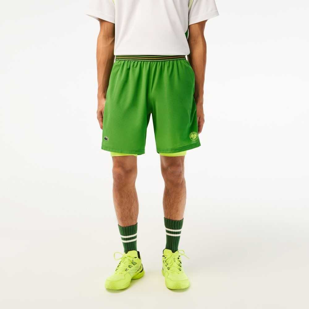 Lacoste SPORT Roland Garros Edition Lined Shorts Green / Yellow | EIWH-54629