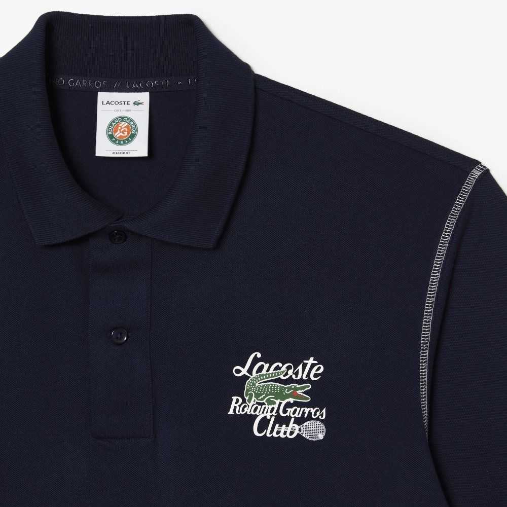Lacoste SPORT Roland Garros Edition Pique Polo Navy Blue | DRXG-87325