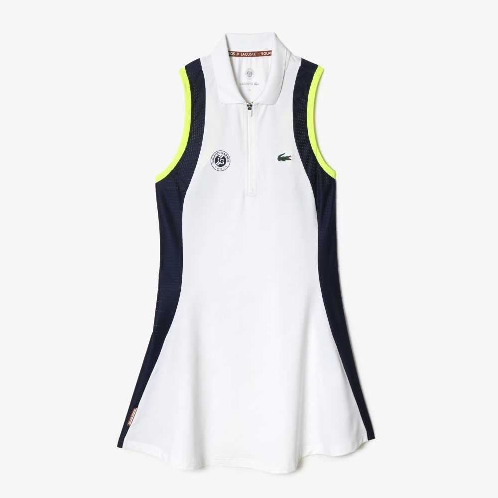 Lacoste SPORT Roland Garros Edition Sleeveless Dress White / Navy Blue / Light Orange | GAFW-80465