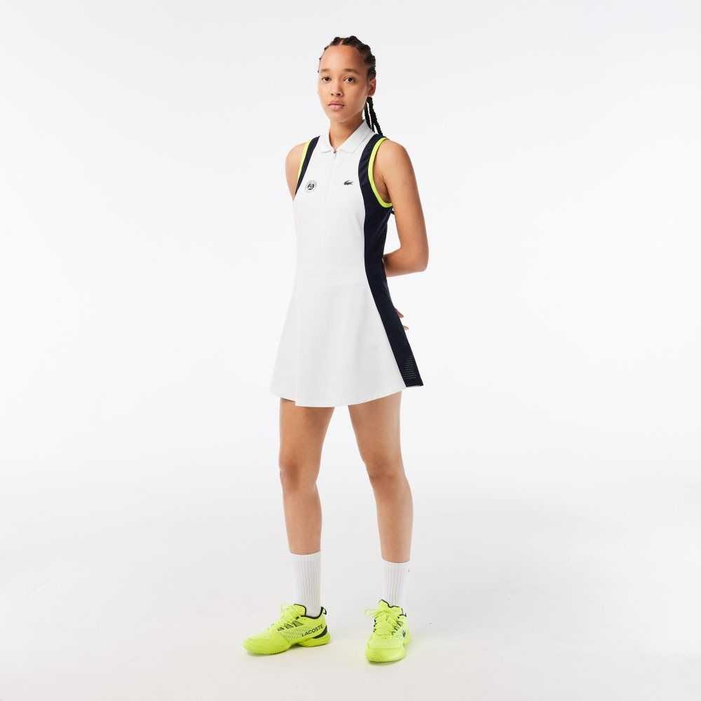 Lacoste SPORT Roland Garros Edition Sleeveless Dress White / Navy Blue / Light Orange | GAFW-80465
