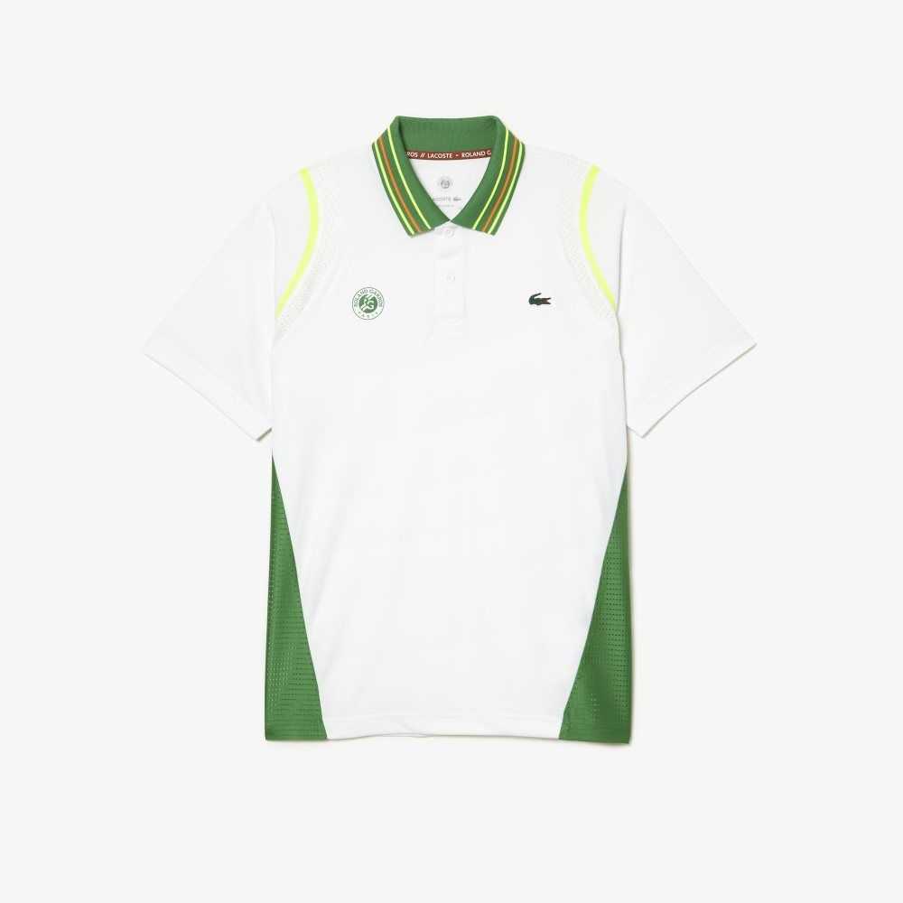 Lacoste SPORT Roland Garros Edition Ultra-Dry Two Tone Polo White / Green | TPBG-43617