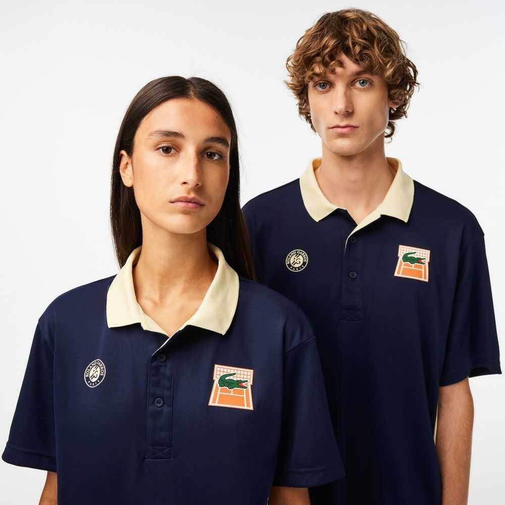 Lacoste SPORT Roland Garros Edition Ultra-Dry Polo Navy Blue / Yellow | XBUR-76523