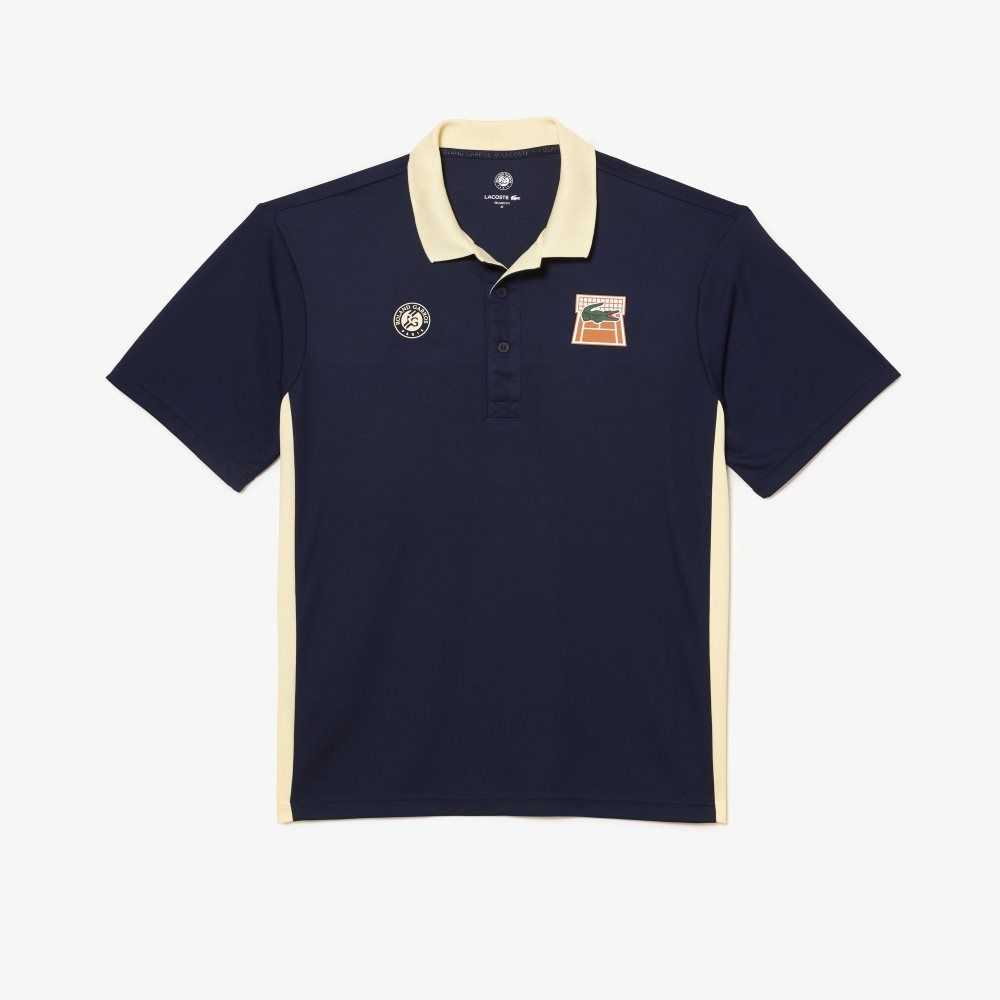 Lacoste SPORT Roland Garros Edition Ultra-Dry Polo Navy Blue / Yellow | XBUR-76523