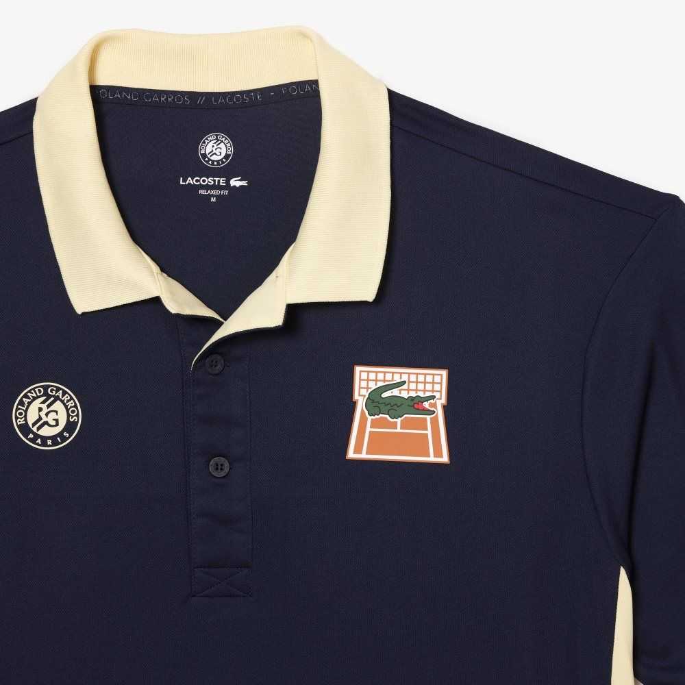 Lacoste SPORT Roland Garros Edition Ultra-Dry Polo Navy Blue / Yellow | XBUR-76523