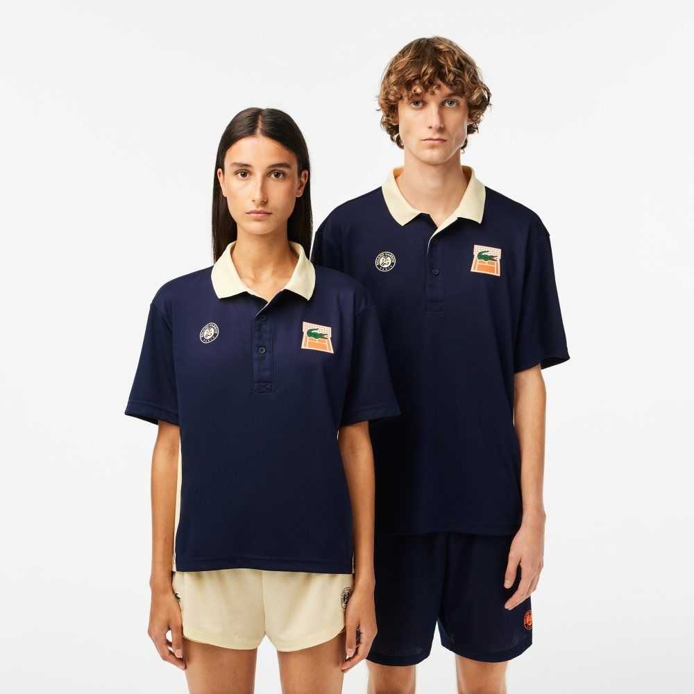 Lacoste SPORT Roland Garros Edition Ultra-Dry Polo Navy Blue / Yellow | XBUR-76523