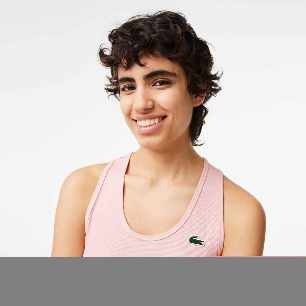 Lacoste SPORT Slim Fit Ribbed Tank Top Pink | PHAG-25349