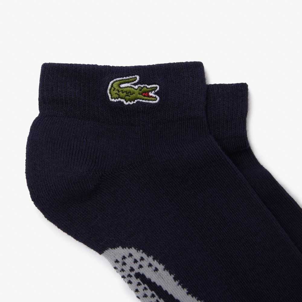 Lacoste SPORT Stretch Cotton Low-Cut Socks Navy Blue / Grey Chine | BCYE-85476