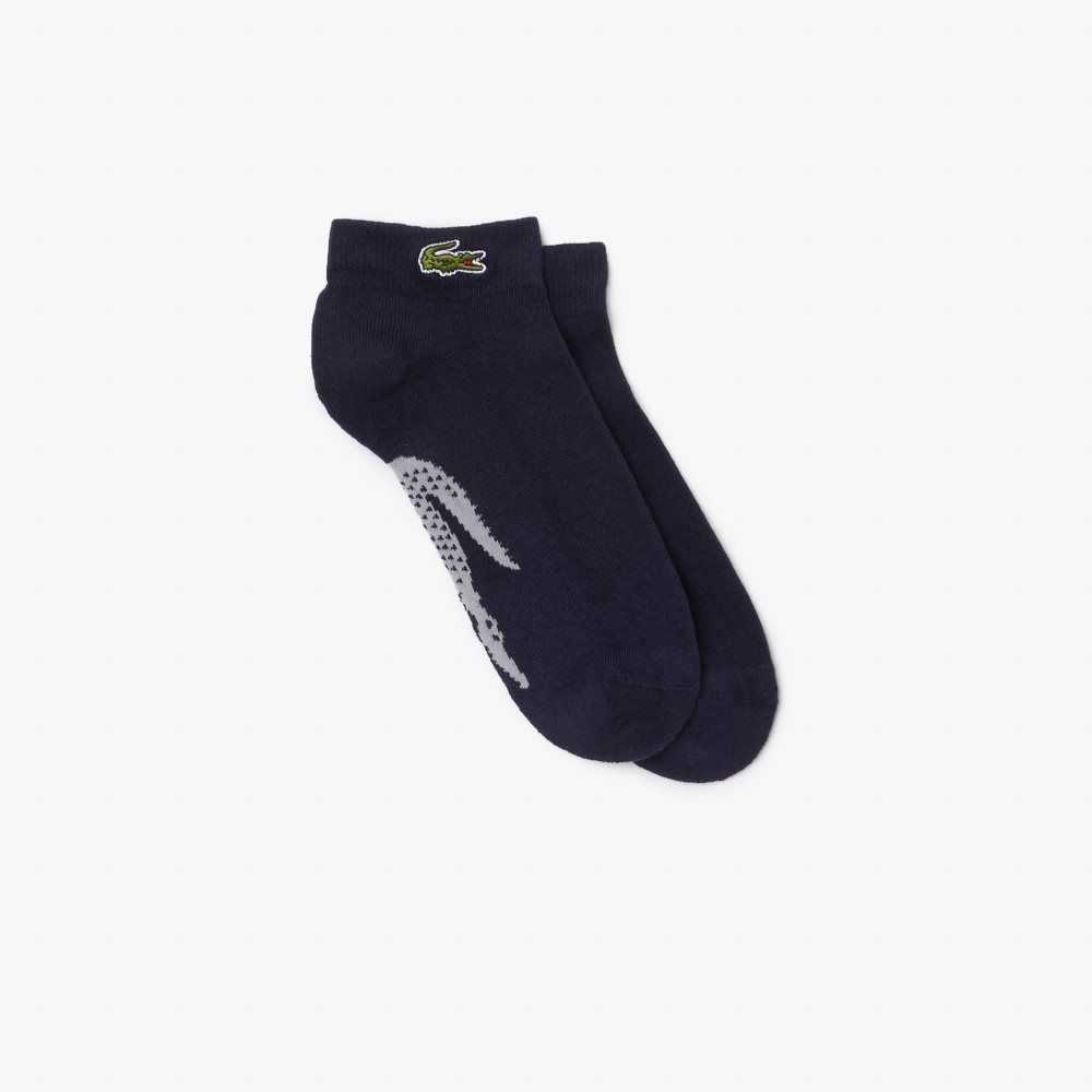 Lacoste SPORT Stretch Cotton Low-Cut Socks Navy Blue / Grey Chine | BCYE-85476