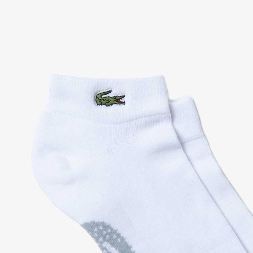 Lacoste SPORT Stretch Cotton Low-Cut Socks White / Grey Chine | QTHV-40359