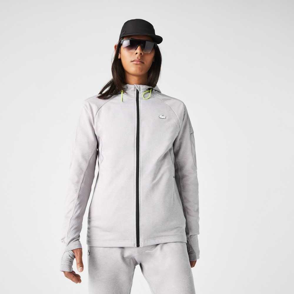 Lacoste SPORT Stretch Zip Sweatshirt Grey Chine / Light Grey | UFDY-73015