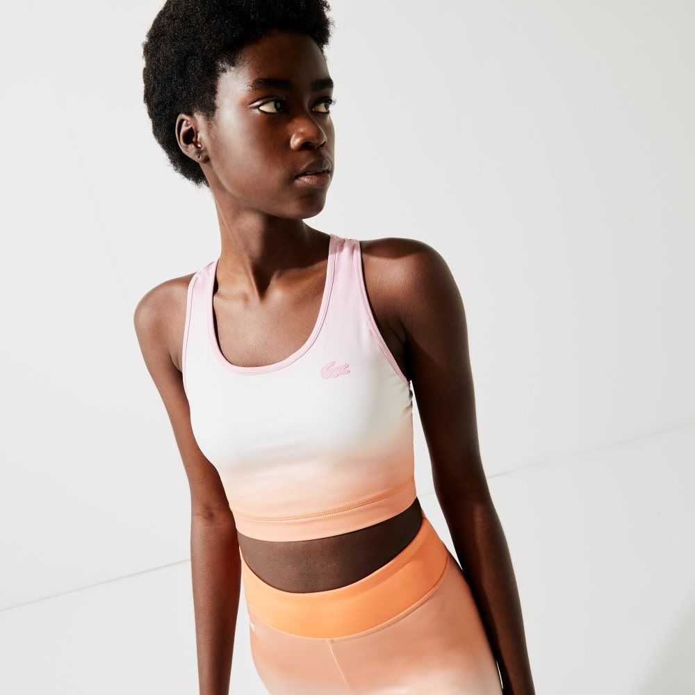 Lacoste SPORT Summer Pack Racer Back Sports Bra Pink / White / Orange | GCNE-35128