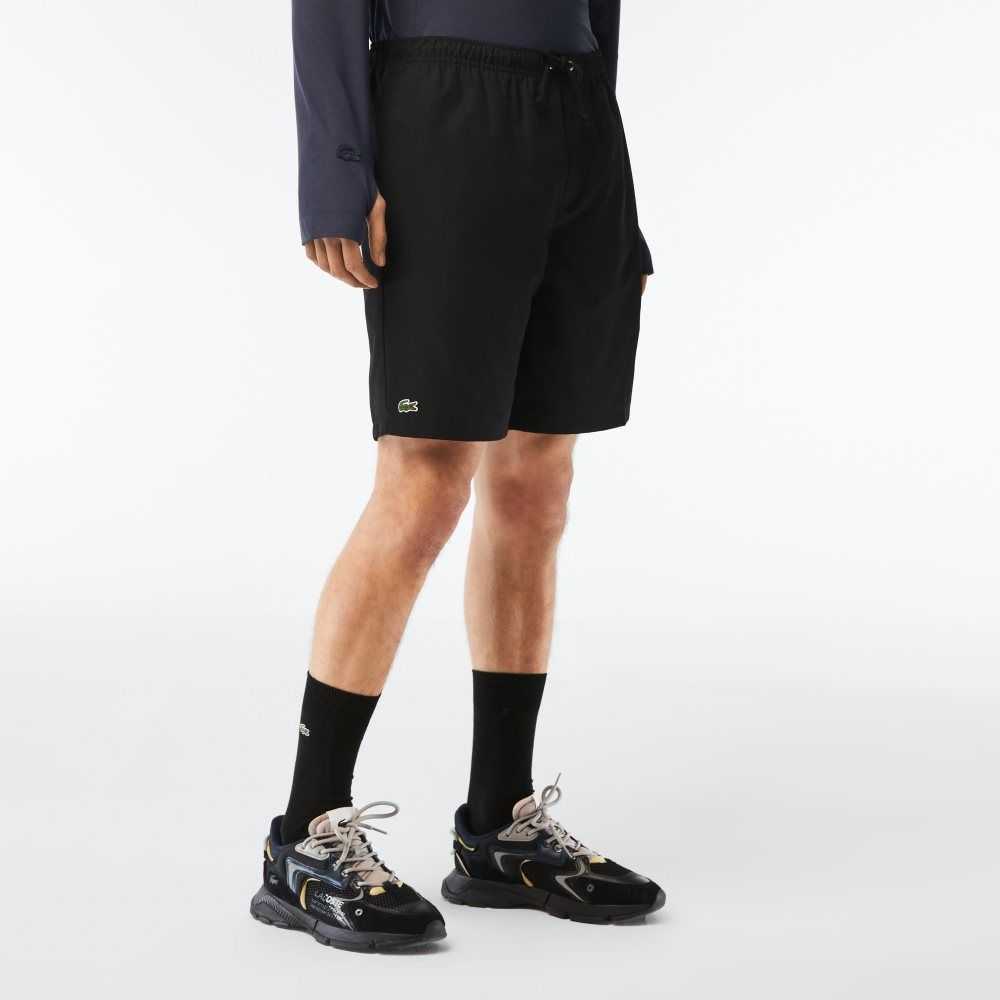 Lacoste SPORT Tennis Solid Diamond Weave Shorts Black | QWHY-96130