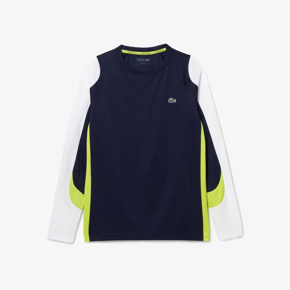 Lacoste SPORT Tennis T-Shirt Navy Blue / White / Yellow / White | TJQD-06213