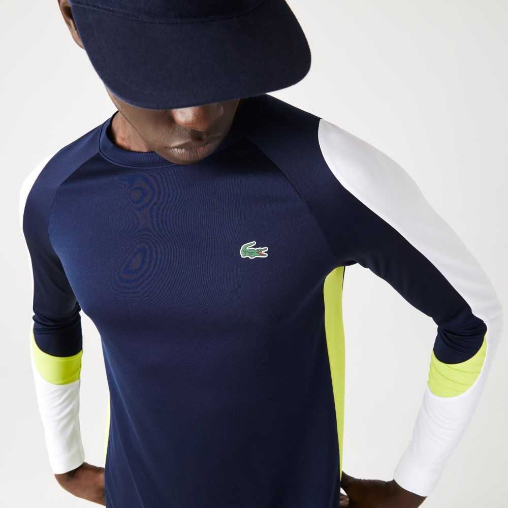 Lacoste SPORT Tennis T-Shirt Navy Blue / White / Yellow / White | TJQD-06213