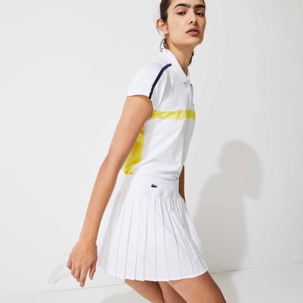 Lacoste SPORT Tennis Technical Mesh Pleated Skirt White | DIZL-48950