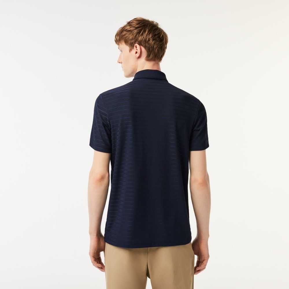 Lacoste SPORT Textured Breathable Golf Polo Navy Blue | BYHZ-52687