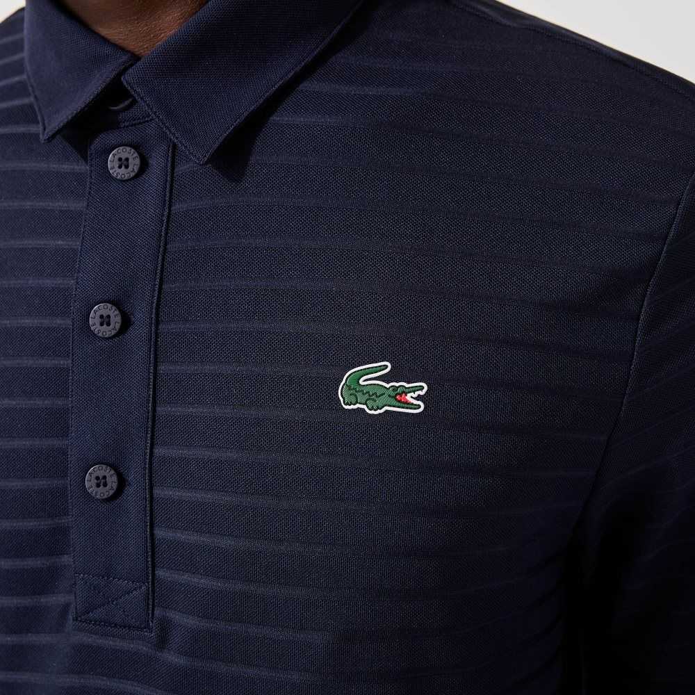 Lacoste SPORT Textured Breathable Golf Polo Navy Blue | BYHZ-52687