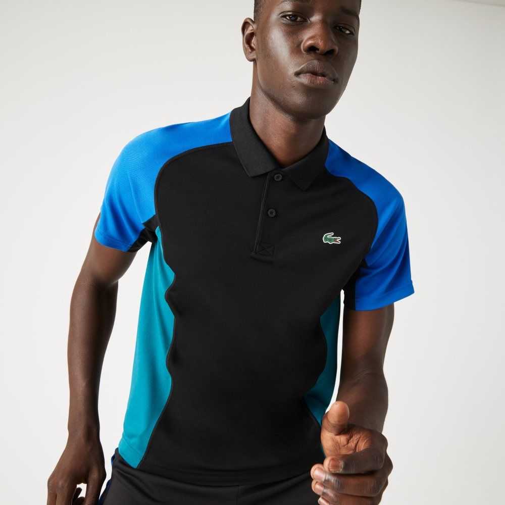 Lacoste SPORT Thermo-Regulating Pique Tennis Polo Black / Blue / Black / Green | EYSN-12740