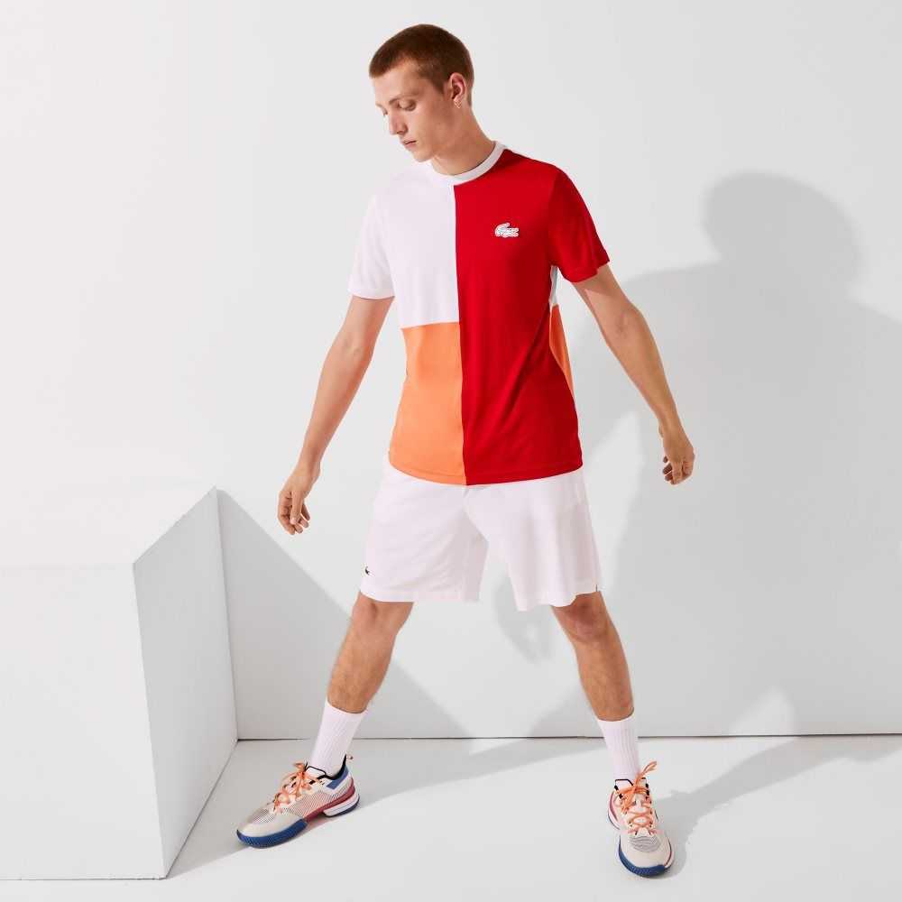 Lacoste SPORT Tricolor Breathable Light Pique T-Shirt Red / White / Orange / White / Black | MOYH-39476