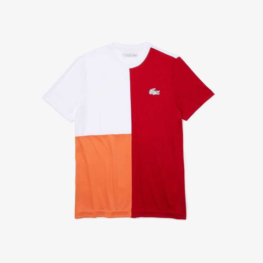 Lacoste SPORT Tricolor Breathable Light Pique T-Shirt Red / White / Orange / White / Black | MOYH-39476