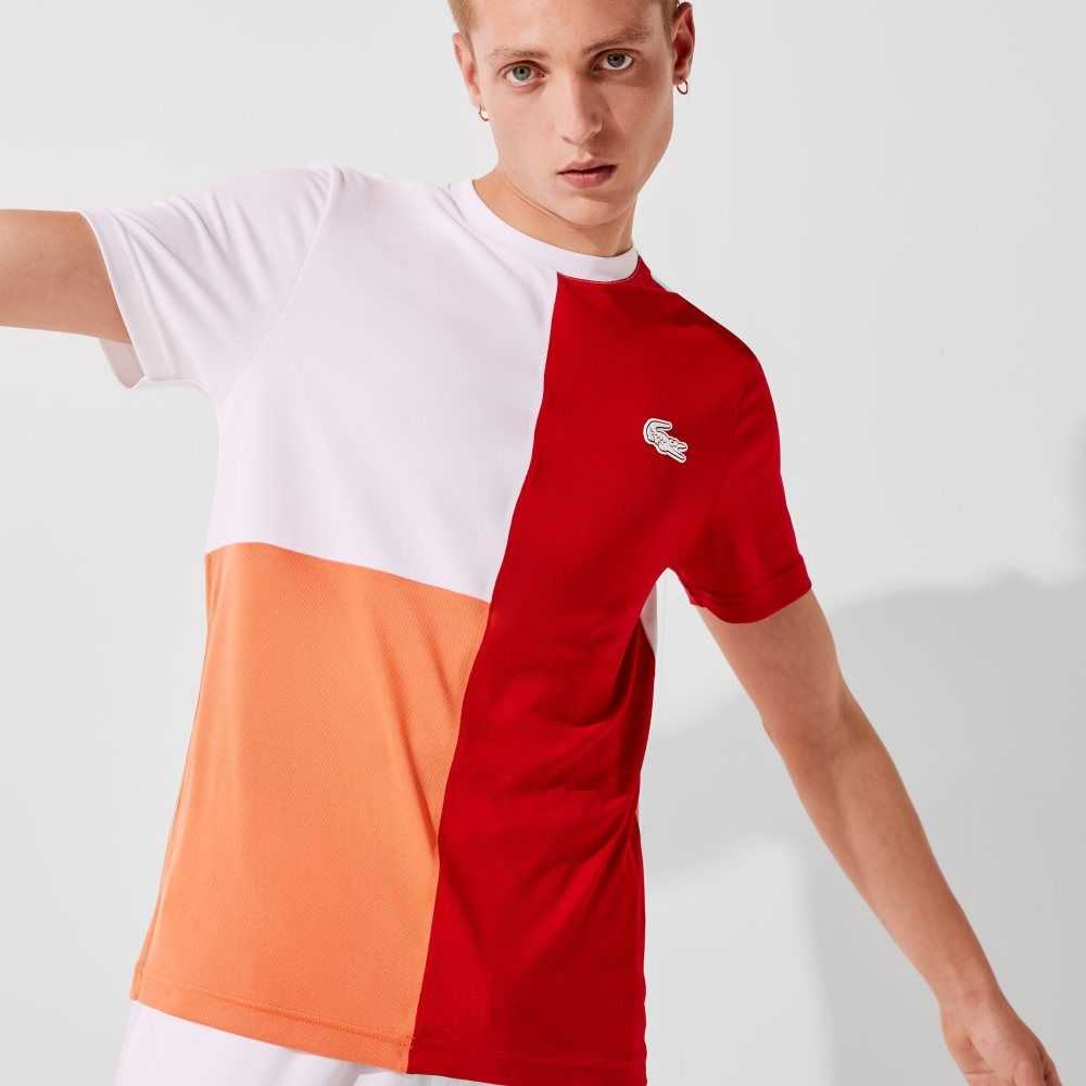 Lacoste SPORT Tricolor Breathable Light Pique T-Shirt Red / White / Orange / White / Black | MOYH-39476