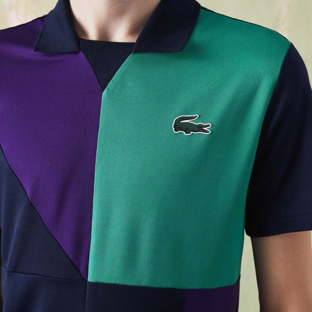 Lacoste SPORT Ultra-Dry Pique Tennis Polo Navy Blue / Purple / Green | MZEX-49502