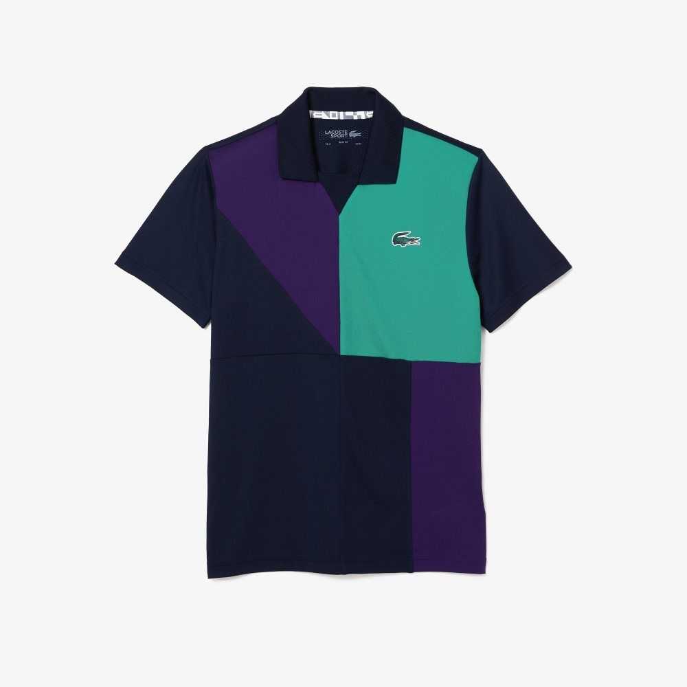 Lacoste SPORT Ultra-Dry Pique Tennis Polo Navy Blue / Purple / Green | MZEX-49502