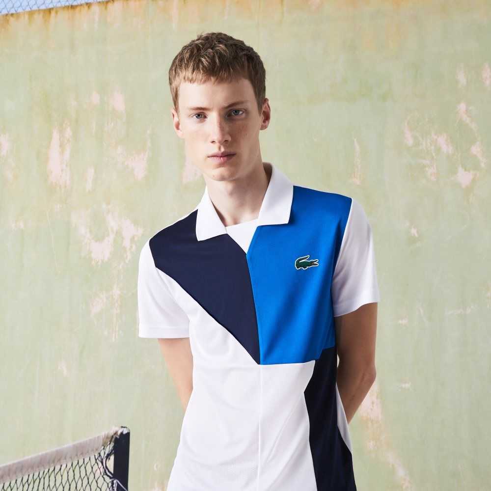 Lacoste SPORT Ultra-Dry Pique Tennis Polo White / Black / Blue | TUCP-98326