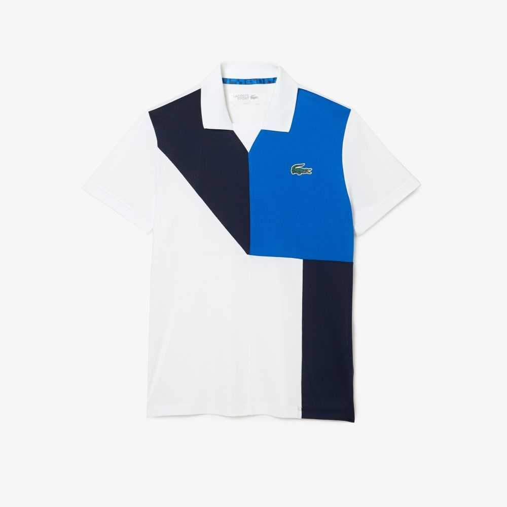 Lacoste SPORT Ultra-Dry Pique Tennis Polo White / Black / Blue | TUCP-98326