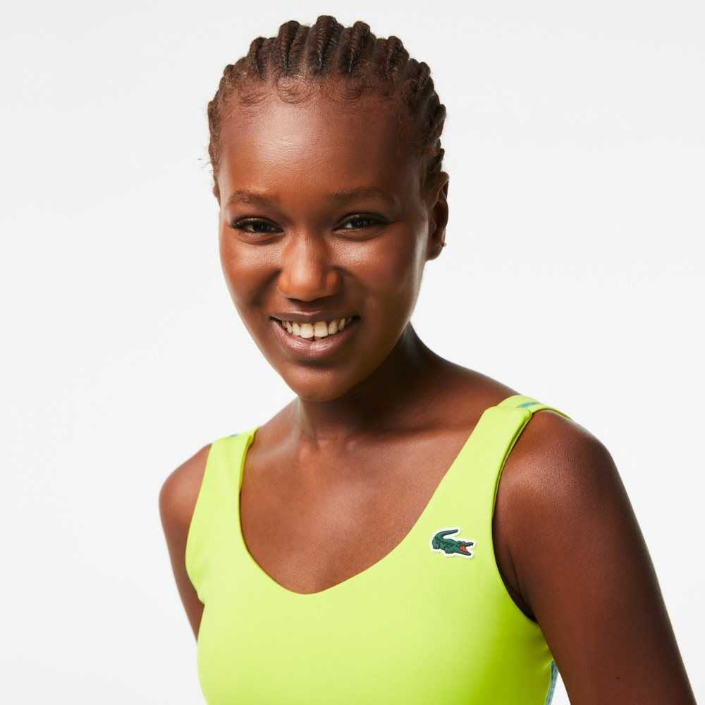 Lacoste SPORT Ultra-Dry Recycled Polyester Sports Bra Yellow / Green | VYOJ-32418