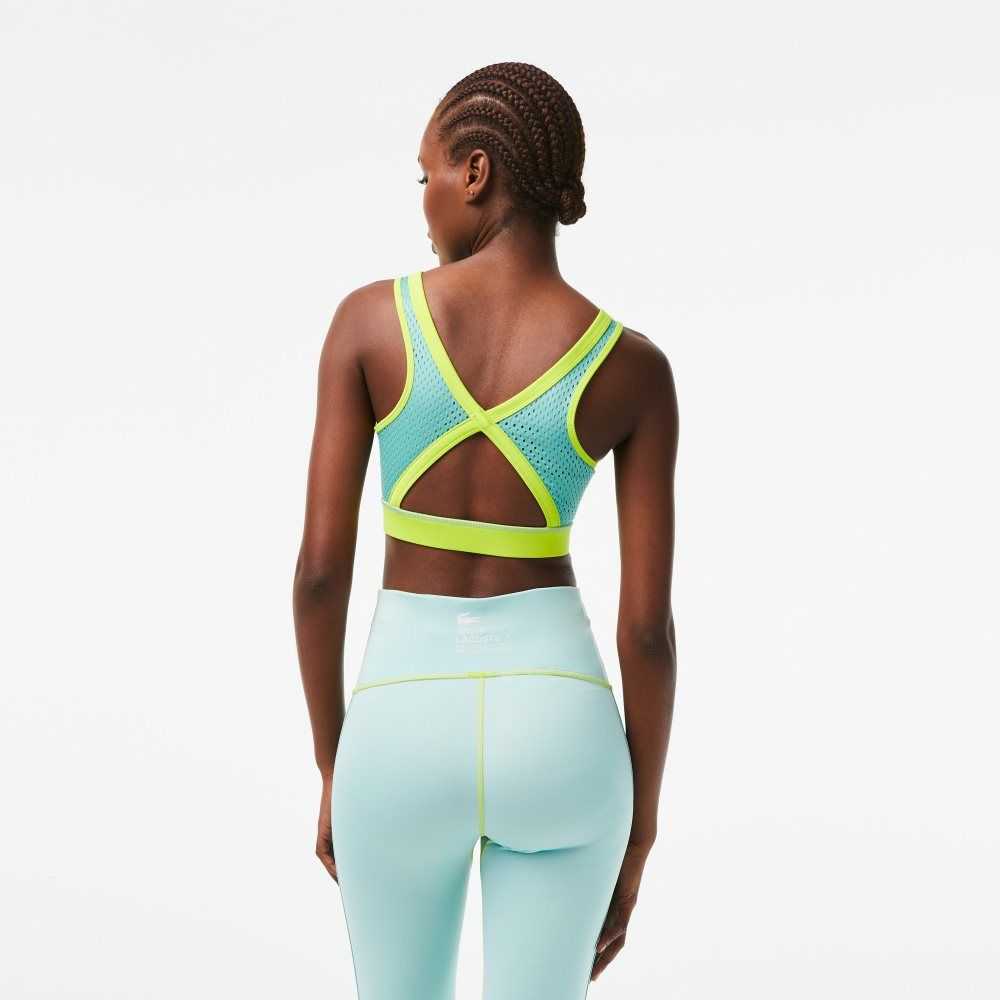 Lacoste SPORT Ultra-Dry Recycled Polyester Sports Bra Yellow / Green | VYOJ-32418