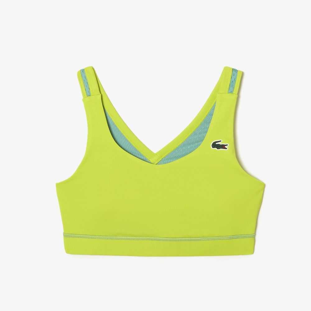 Lacoste SPORT Ultra-Dry Recycled Polyester Sports Bra Yellow / Green | VYOJ-32418