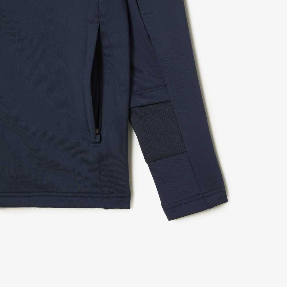 Lacoste SPORT Zipped High-Neck Hooded Sweatshirt Blue | EDQA-97658