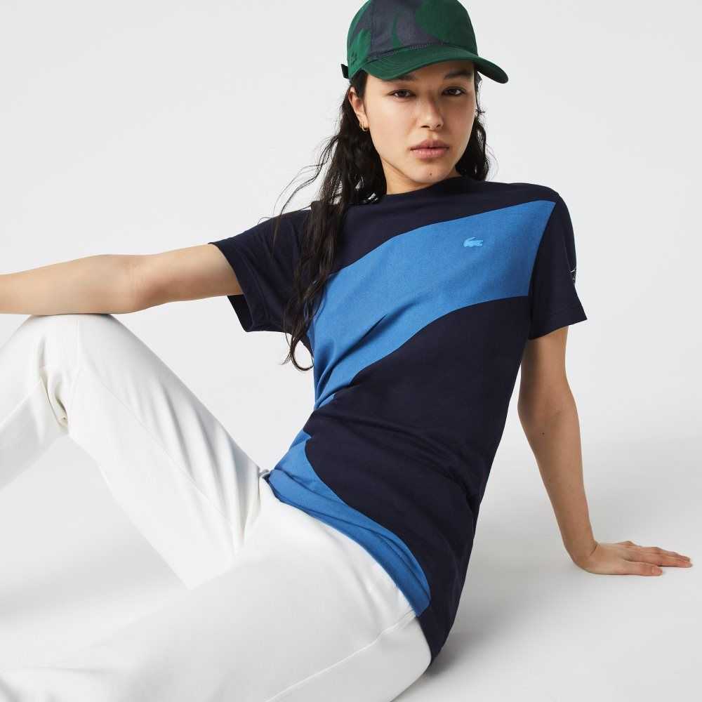 Lacoste SPORT x Theo Curin Graphic Jersey T-Shirt Navy Blue / Blue / White | QBYN-86205