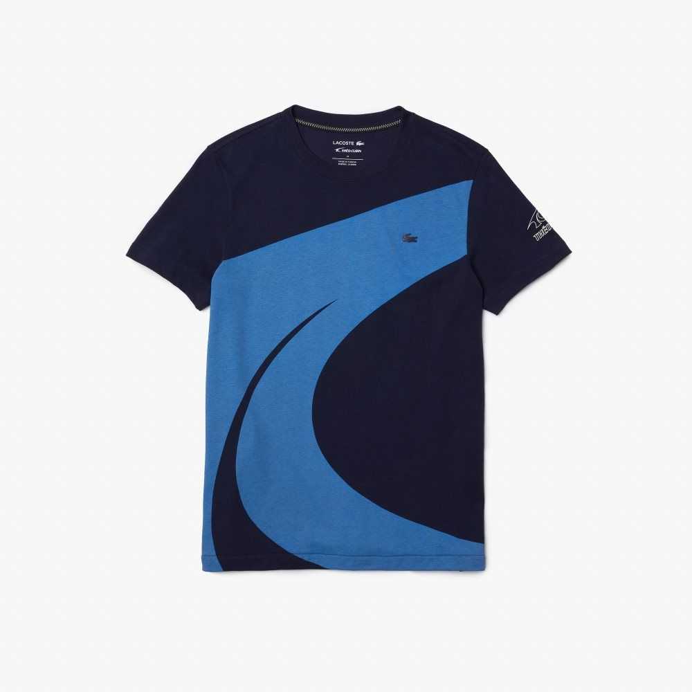 Lacoste SPORT x Theo Curin Graphic Jersey T-Shirt Navy Blue / Blue / White | QBYN-86205