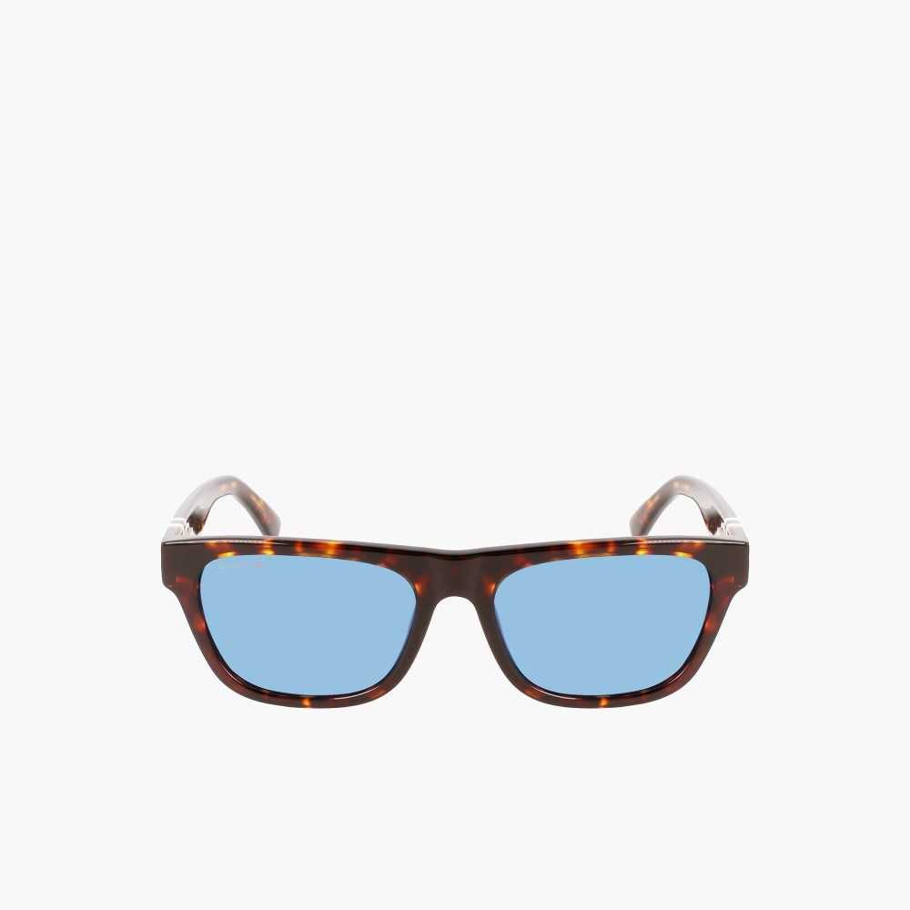 Lacoste Scale-Style Rectangle Acetate L.12.12 Sunglasses Matte Havana | WTMG-58234
