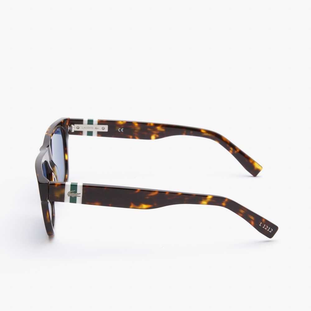 Lacoste Scale-Style Rectangle Acetate L.12.12 Sunglasses Matte Havana | WTMG-58234