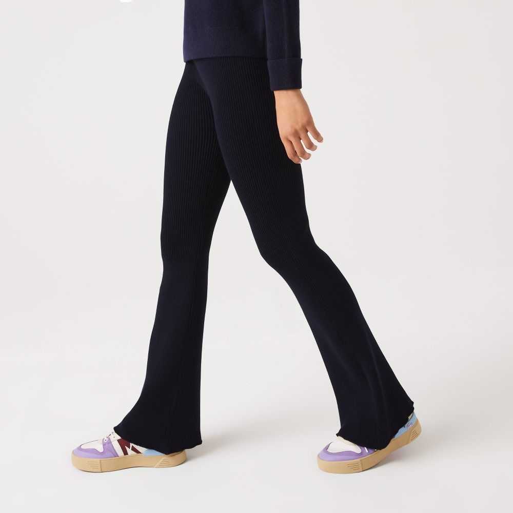 Lacoste Seamless Ribbed Knit Leggings Navy Blue | DQNZ-38296
