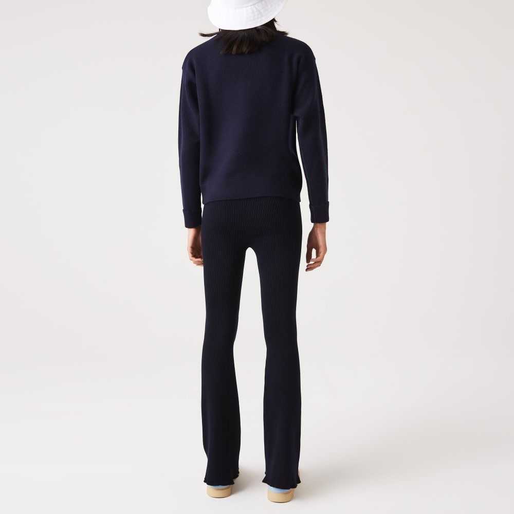 Lacoste Seamless Ribbed Knit Leggings Navy Blue | DQNZ-38296