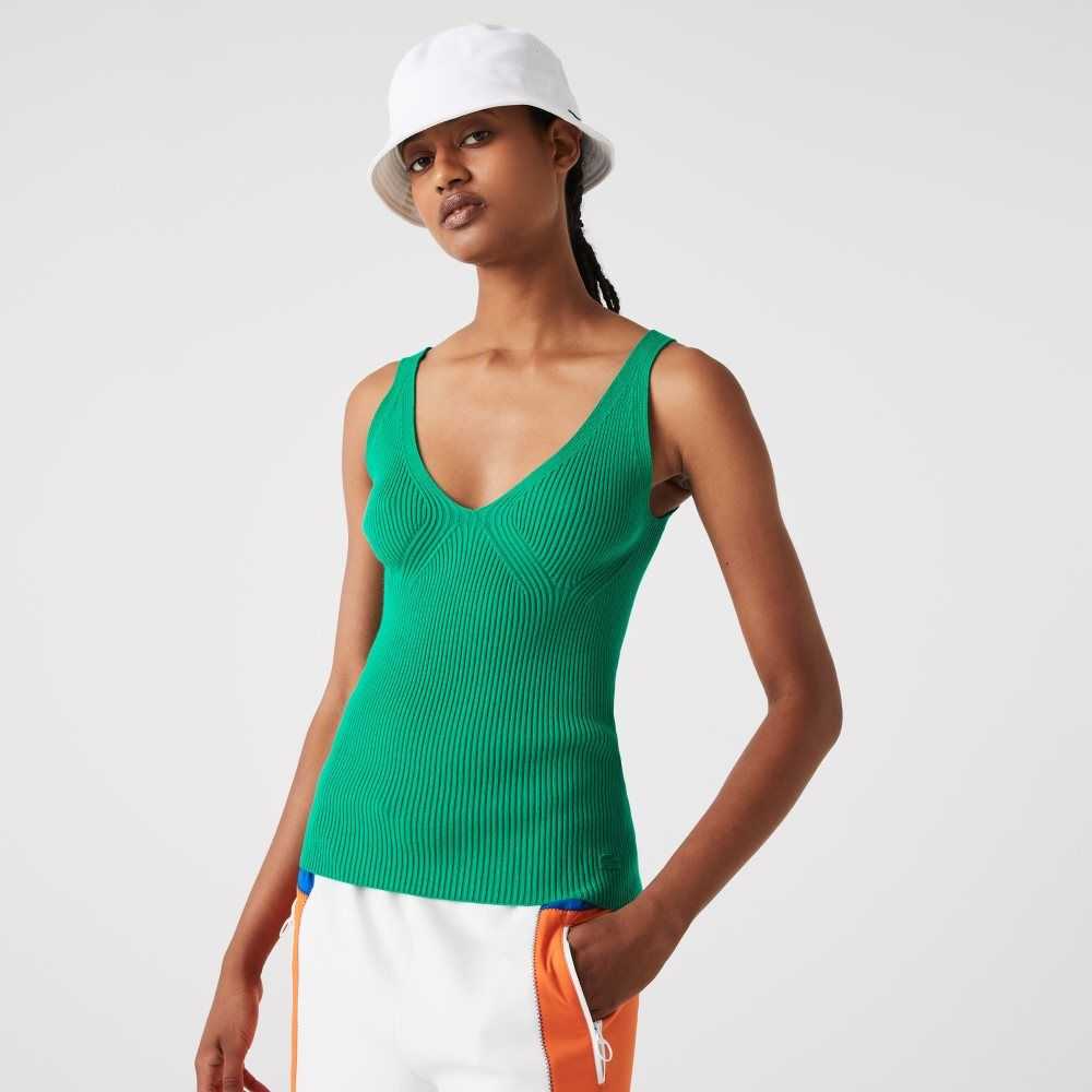 Lacoste Seamless Ribbed Knit Tank Top Green | PTYQ-14098