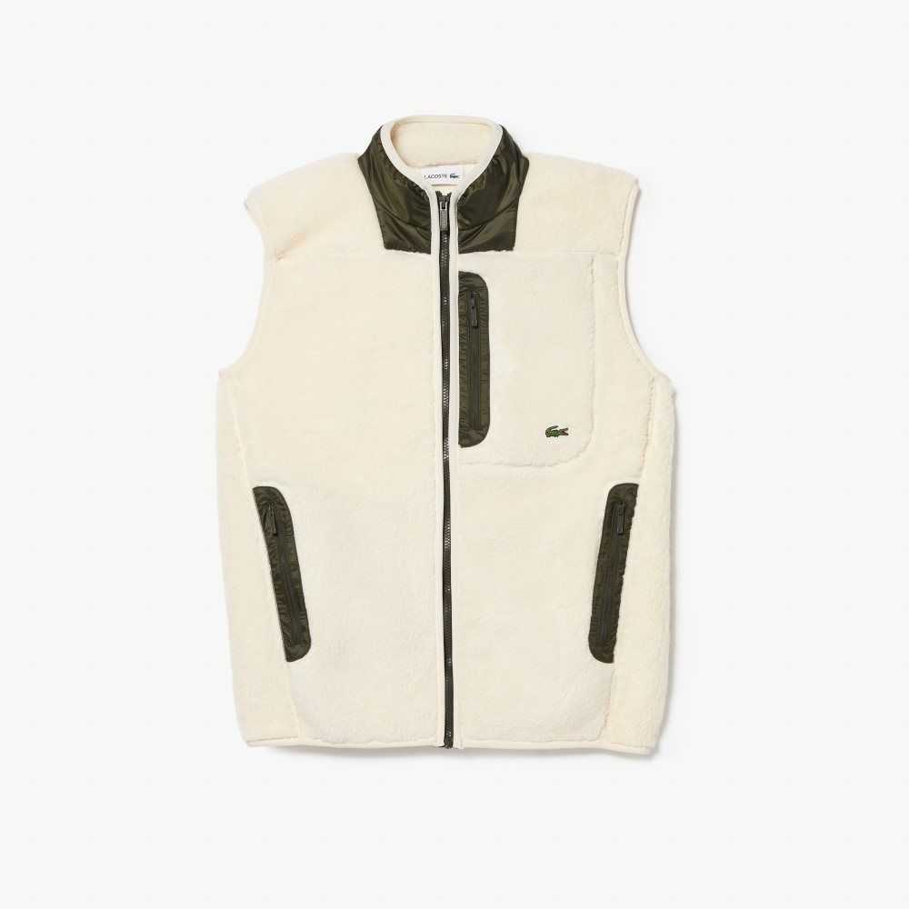 Lacoste Sherpa Fleece Vest White / Khaki Green | PBRG-63928