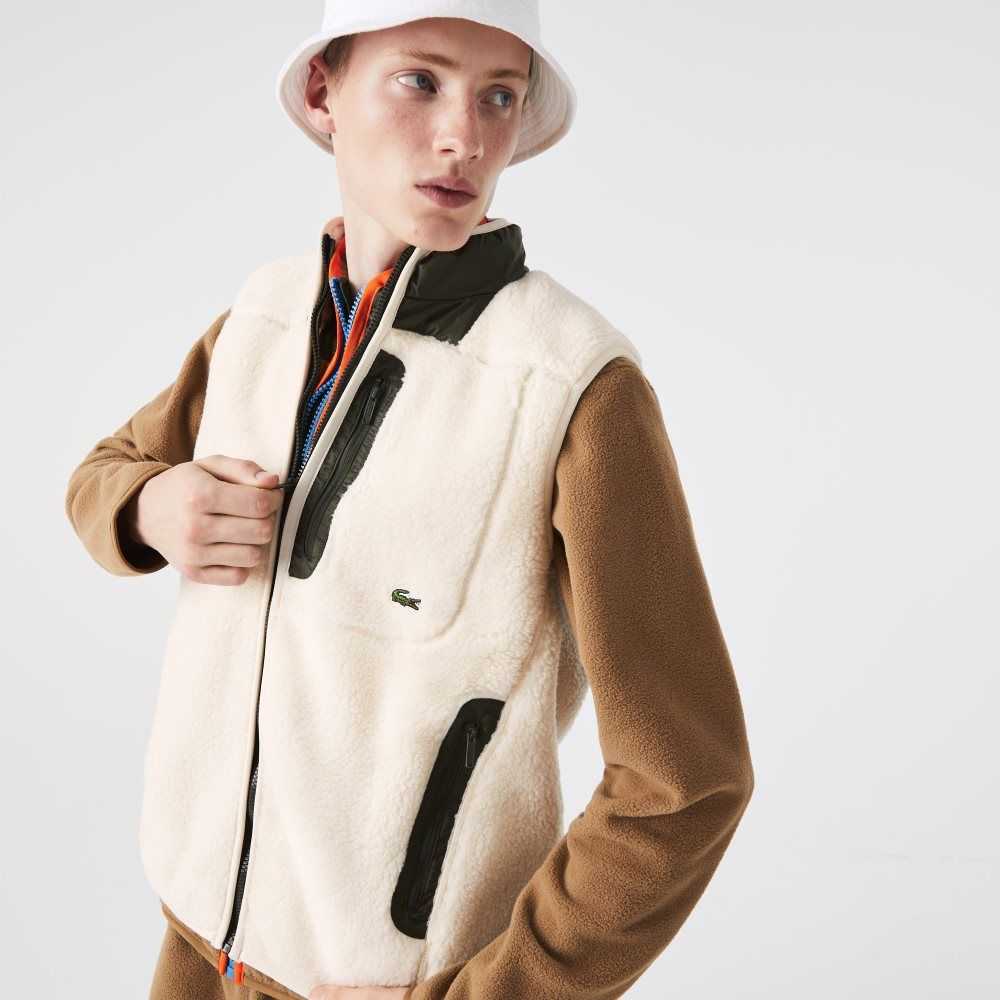Lacoste Sherpa Fleece Vest White / Khaki Green | PBRG-63928