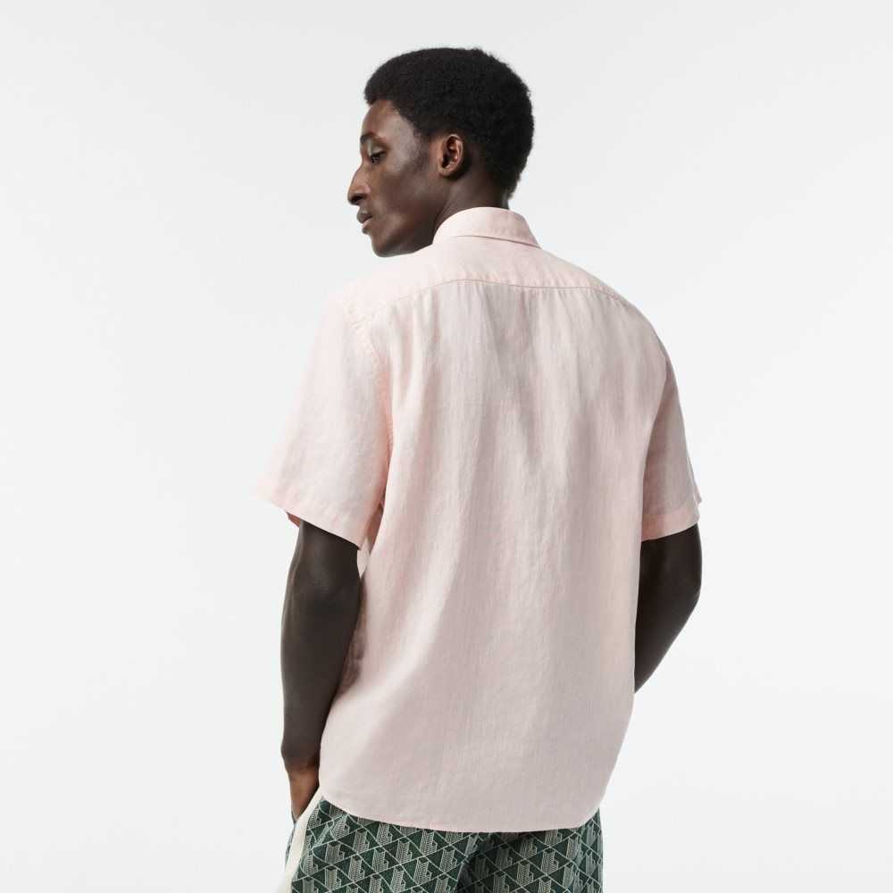 Lacoste Short Sleeve Linen Shirt Light Pink | CJQI-84631