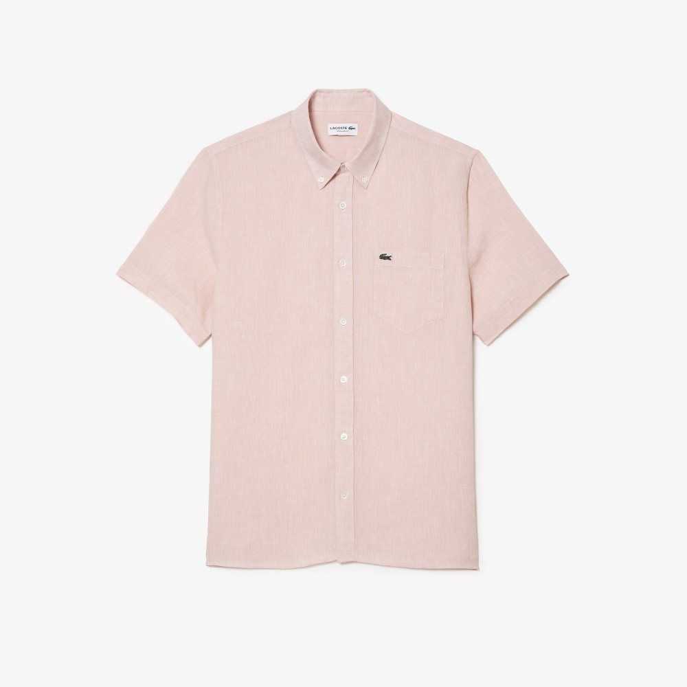 Lacoste Short Sleeve Linen Shirt Light Pink | CJQI-84631