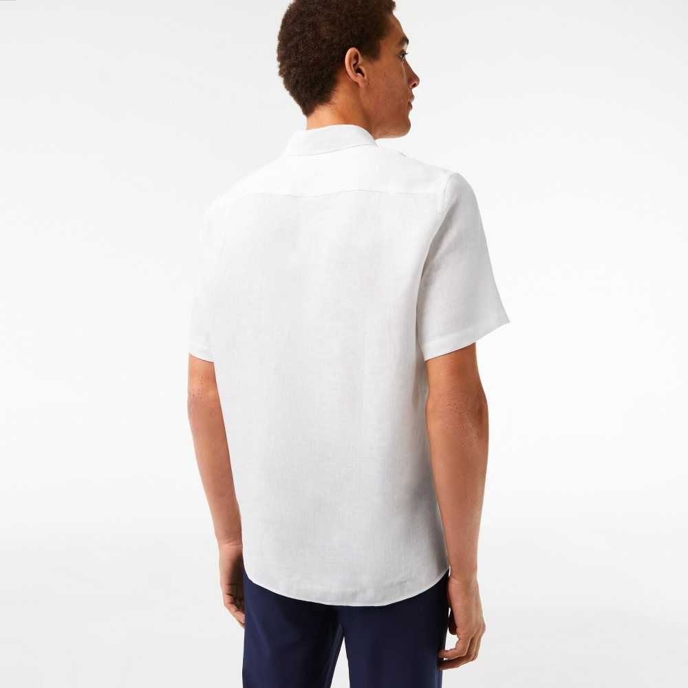 Lacoste Short Sleeve Linen Shirt White | MXGJ-45928